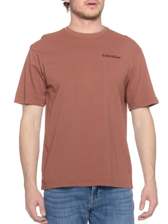 Caterpillar Rust Brown Heavyweight Embroidered Logo Short Sleeve Crew T-Shirt